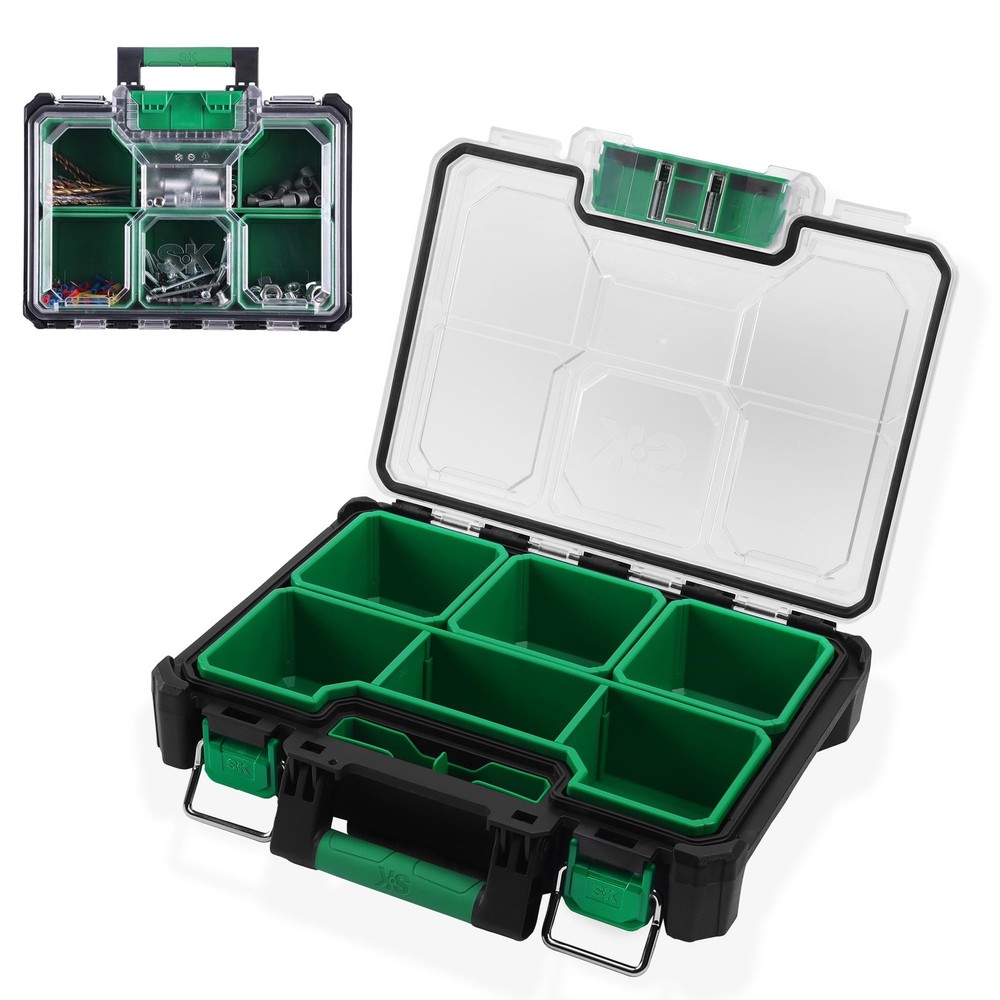 13.5-Inch Small Part Organizer, Stackable Tools Box Organizer with 7 Compartm...