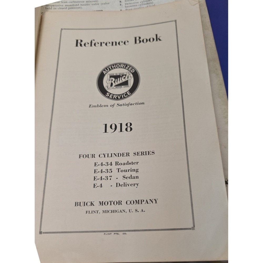1918 Buick Motor Company Reference Book Four Cylinder Series E4