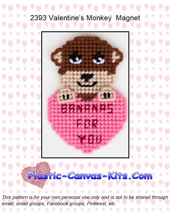Valentine's Day Monkey Magnet-Plastic Canvas Pattern/Kit