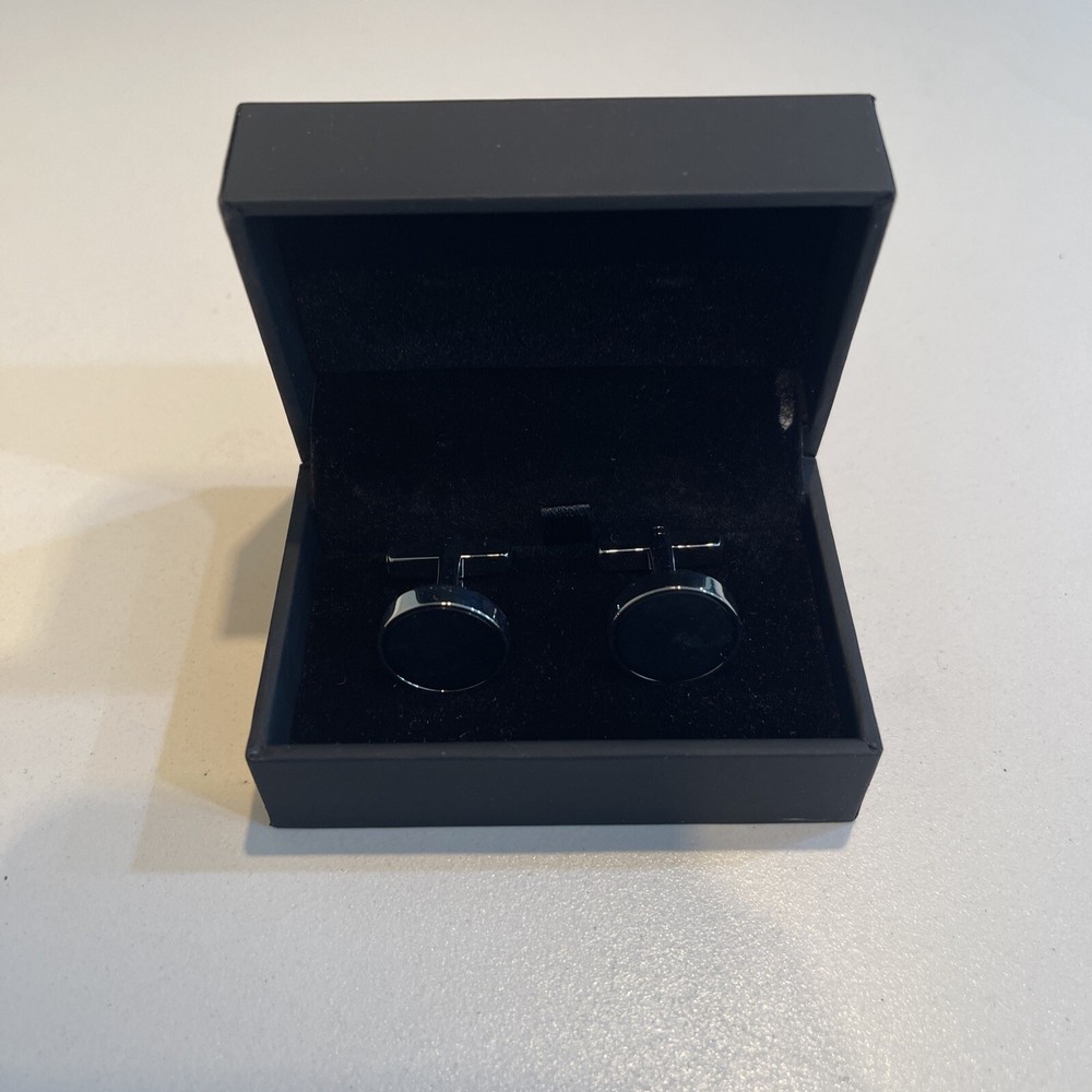 Reiss Men's Ardley Round Onyx Cufflinks Silver