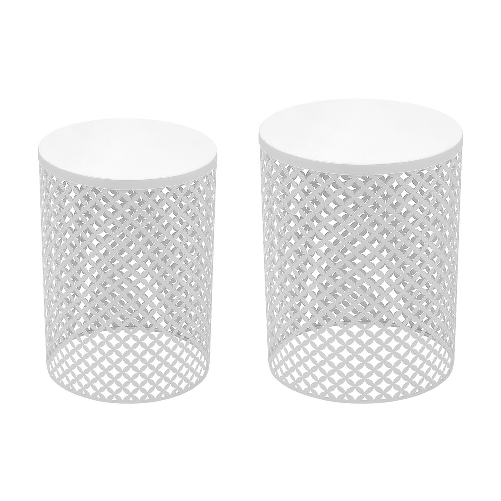 2PCSModern In/Outdoor Side Table Metal Frame Accent Table Round End Table Decor