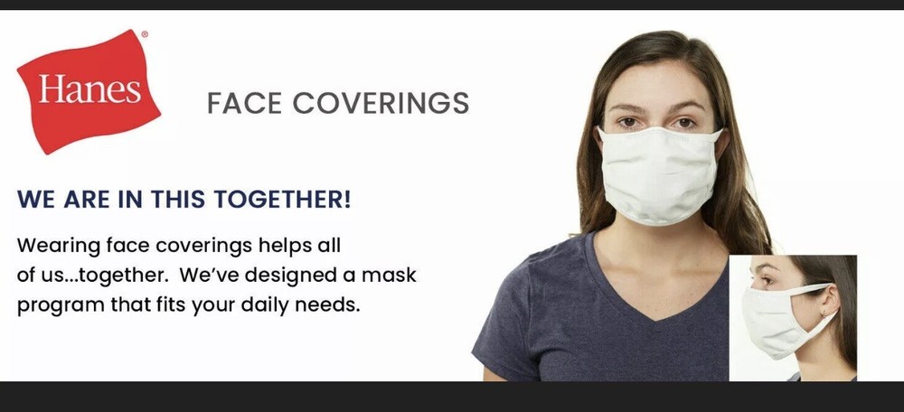 White Cloth Face Masks Hanes-5pk