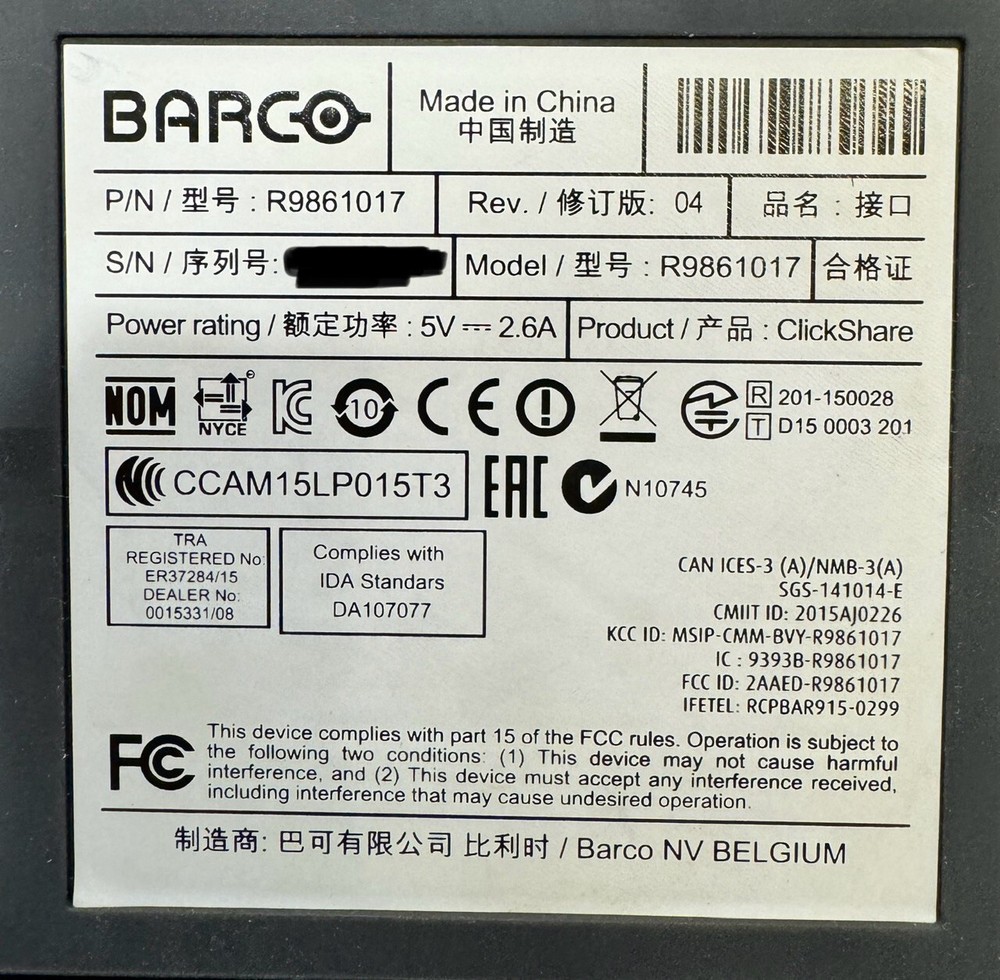Barco ClickShare Base Wireless Presentation Conference R9861008 - TESTED