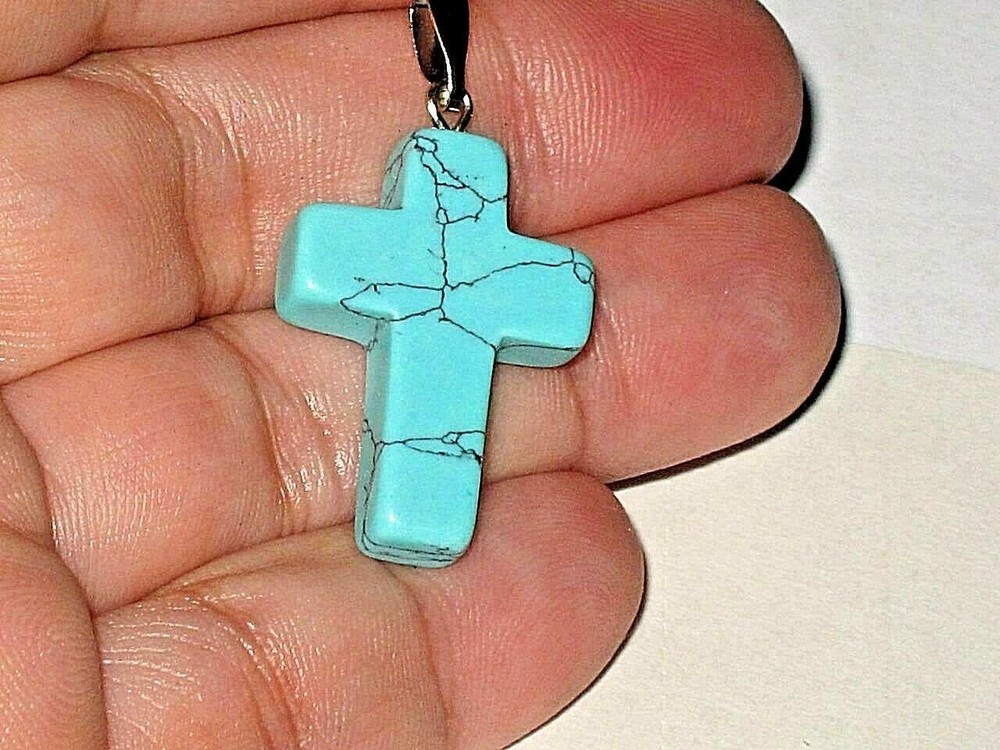 Turquoise Cross Charm Pendant Metaphysical Protecting Shield From Harm Amulet