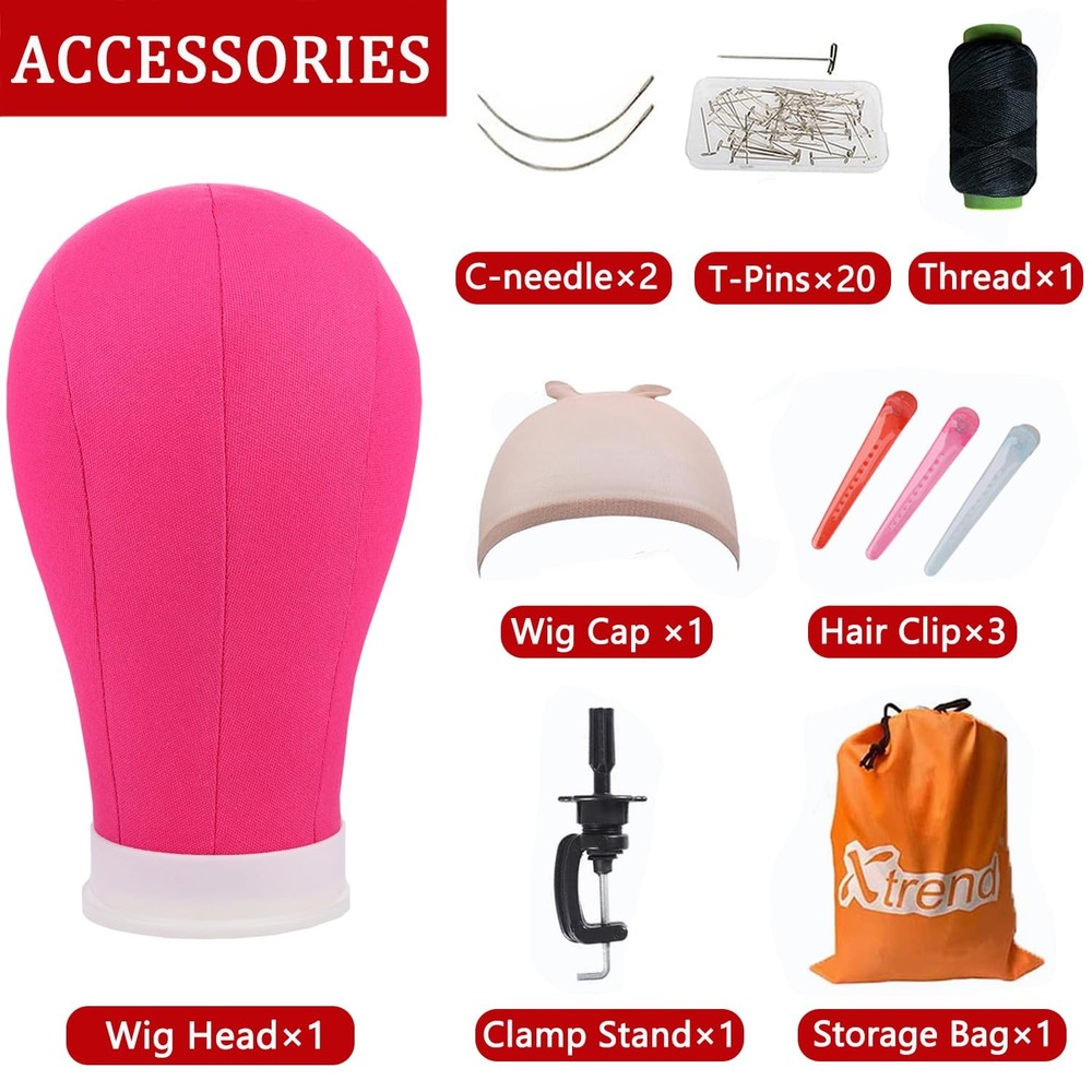 22Inch Canvas Block Head for Wig Making Display Styling Stand Set