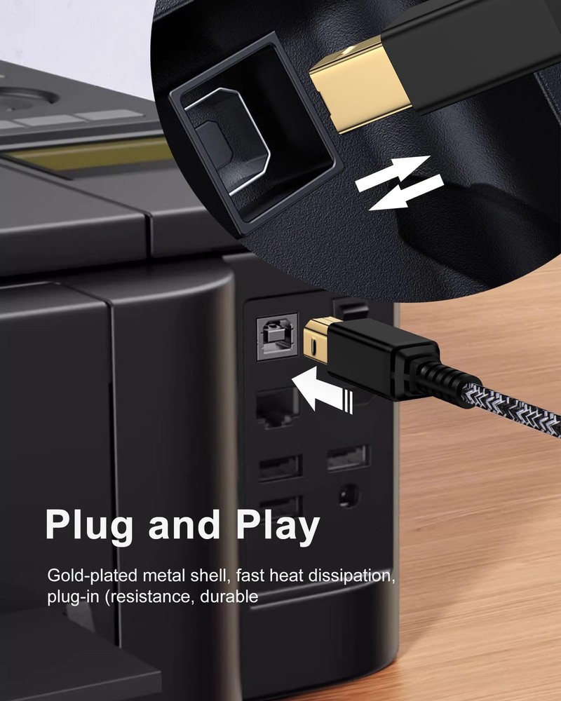 USB C Printer Cable 6Feet, Type B 2.0 to C Scanner 6FT, Black