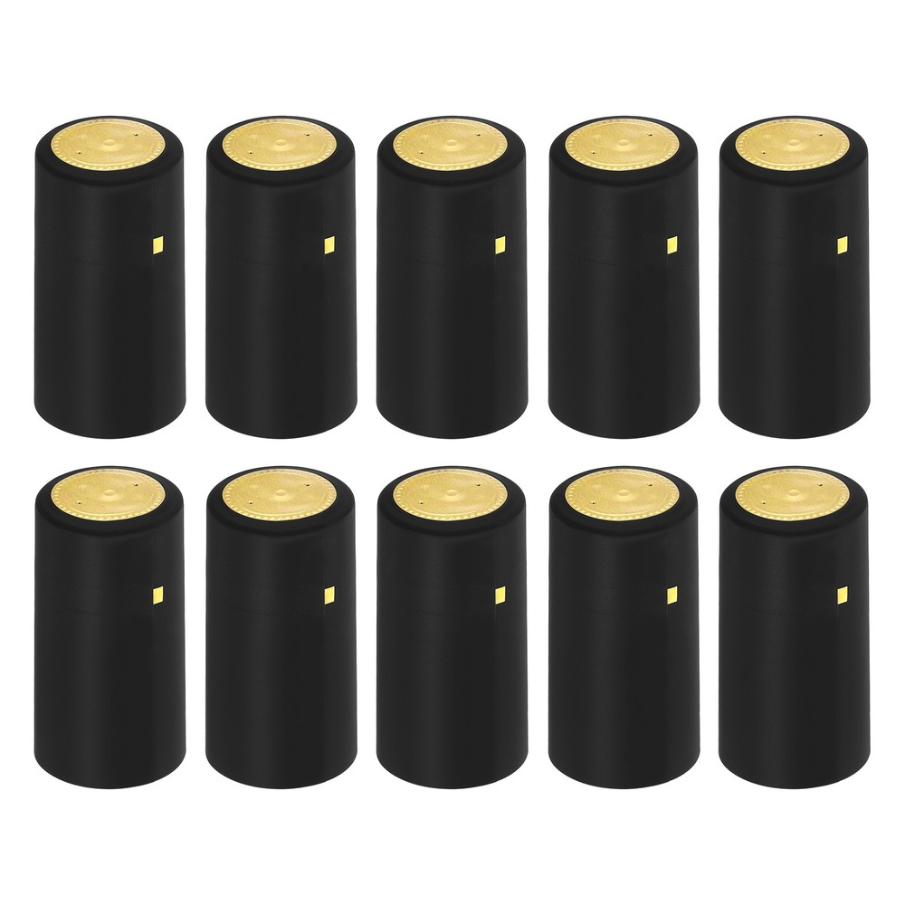 100Pcs PVC Heat Shrink with Tear Tab Wine Shrink Cap Black/Gold