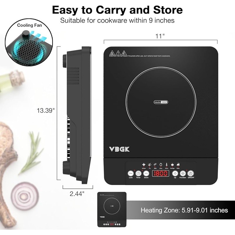 Induction Single Burner Hot Plate Digital Control Safe & Efficient Cooking 110V
