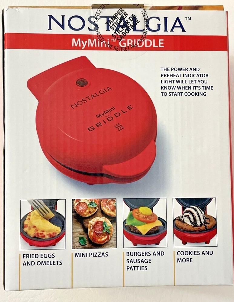 Nostalgia My Mini Red Non-Stick Compact Griddle Pancake Pizza Eggs Omlet Maker