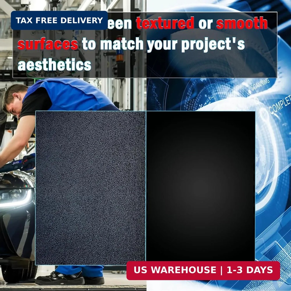 ABS Plastic Sheet 1/4 Inch Thick 12" x 24" (2-Pack)，Black Rigid Moldable Panel w