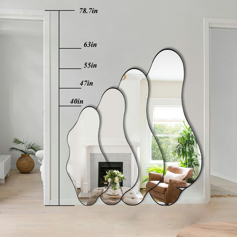 Large Irregular Mirror, 55"x25.6" Asymmetrical Wall Mirrors with Metal Frame,...
