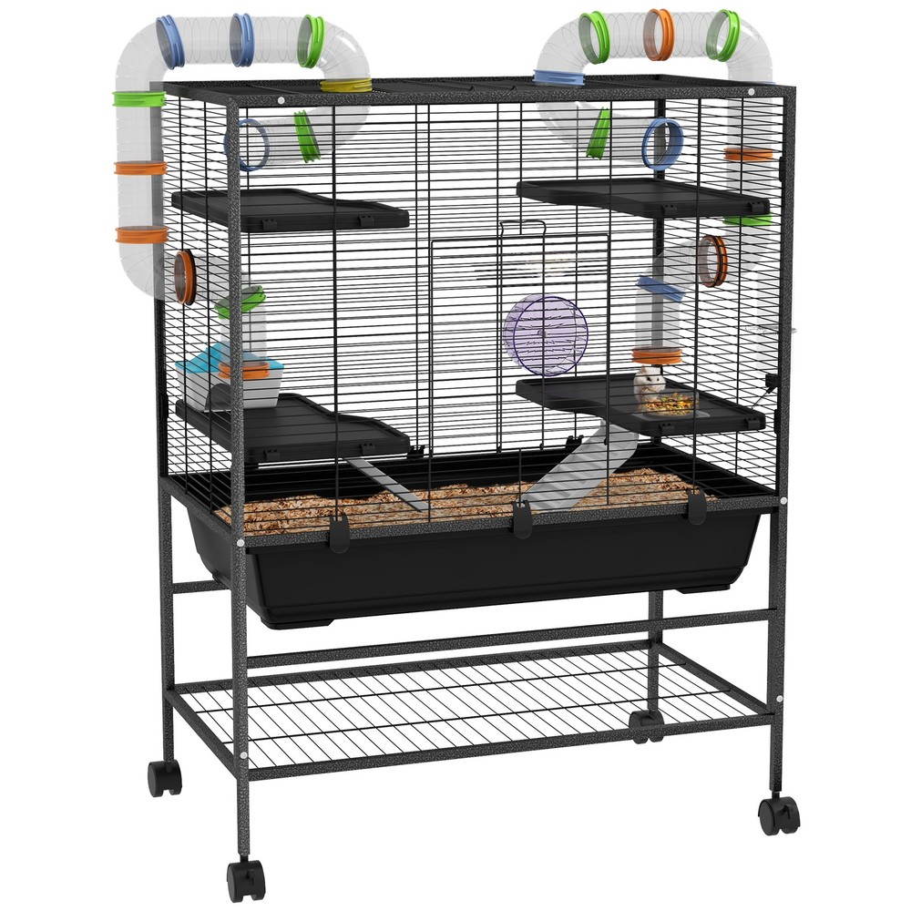 Large Hamster Cage Rat Cage on Wheels w/ Storage Shelf, Tubes