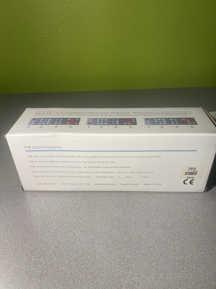 Tix Silver LED Clock Cube Root with OEM Box New