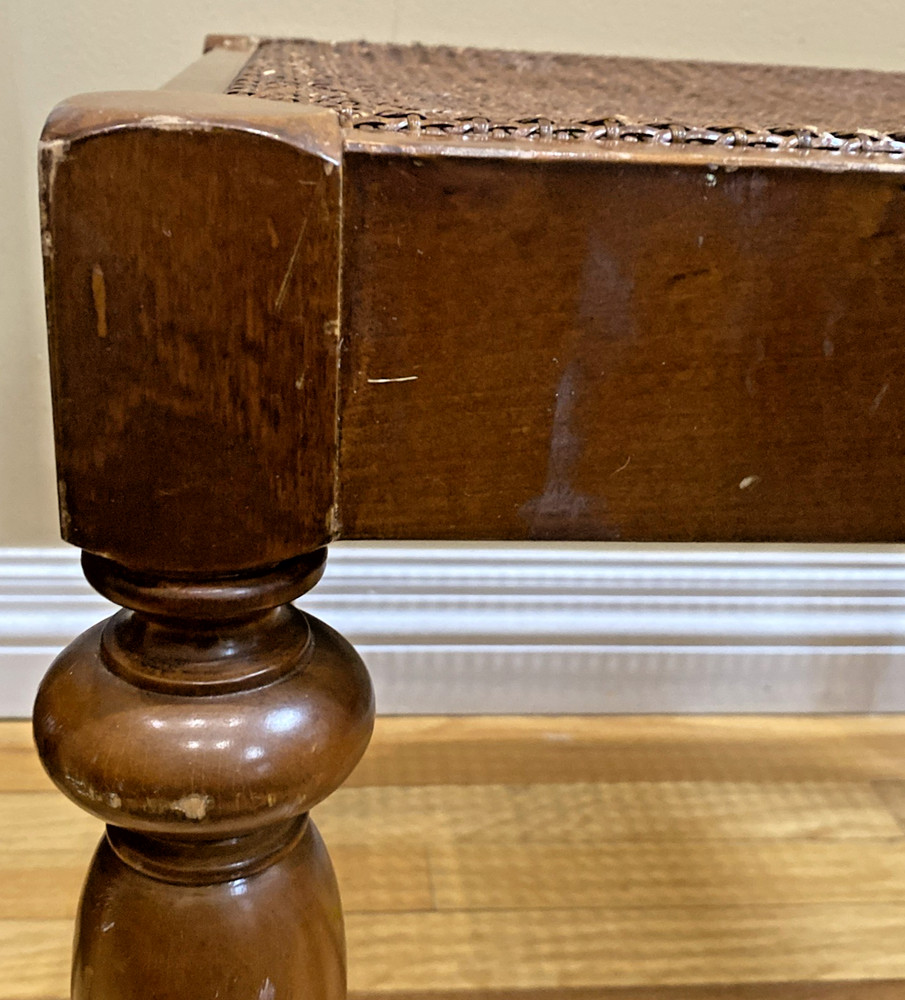 Vtg Walnut Caned Vanity Bench