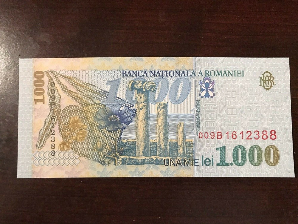 1998 Romania 1000 Lei Banknote; Crisp, Uncirculated