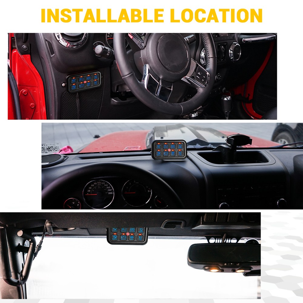 Universal UTV 8 Gang 1200W LED Work Light Relay Control Switch Panel Toggle Blue
