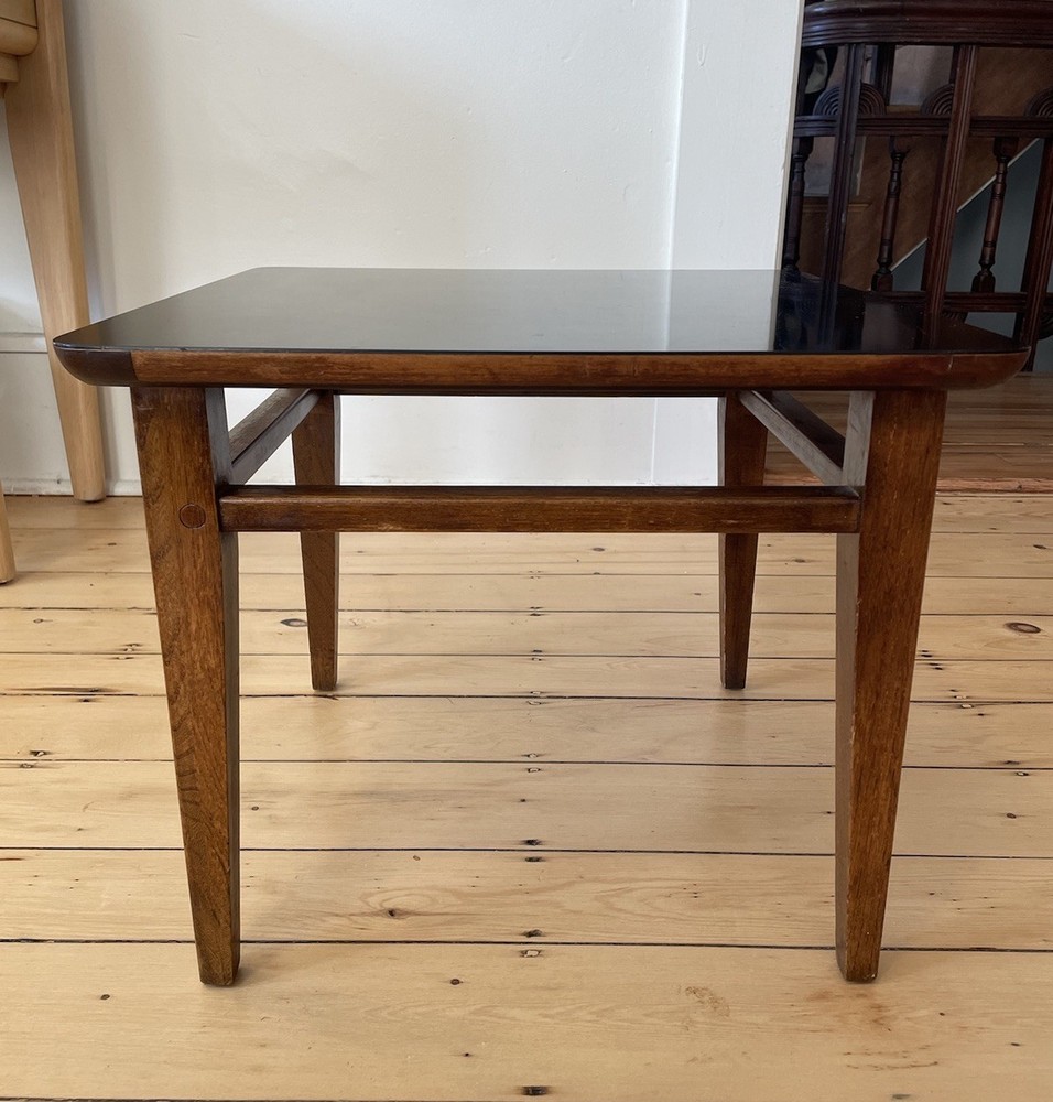 Vintage Lane Sequence Walnut Side Table MCM Black Laminate Top 1963