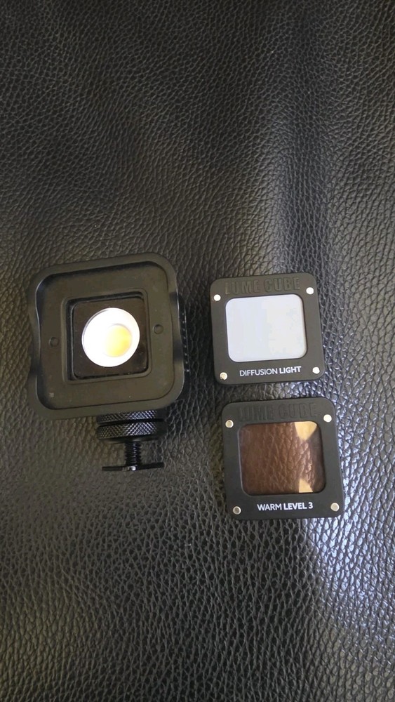 Lume Cube 2.0 with 2 Filter Attachments, Good Condition, Back Port Cover Missing