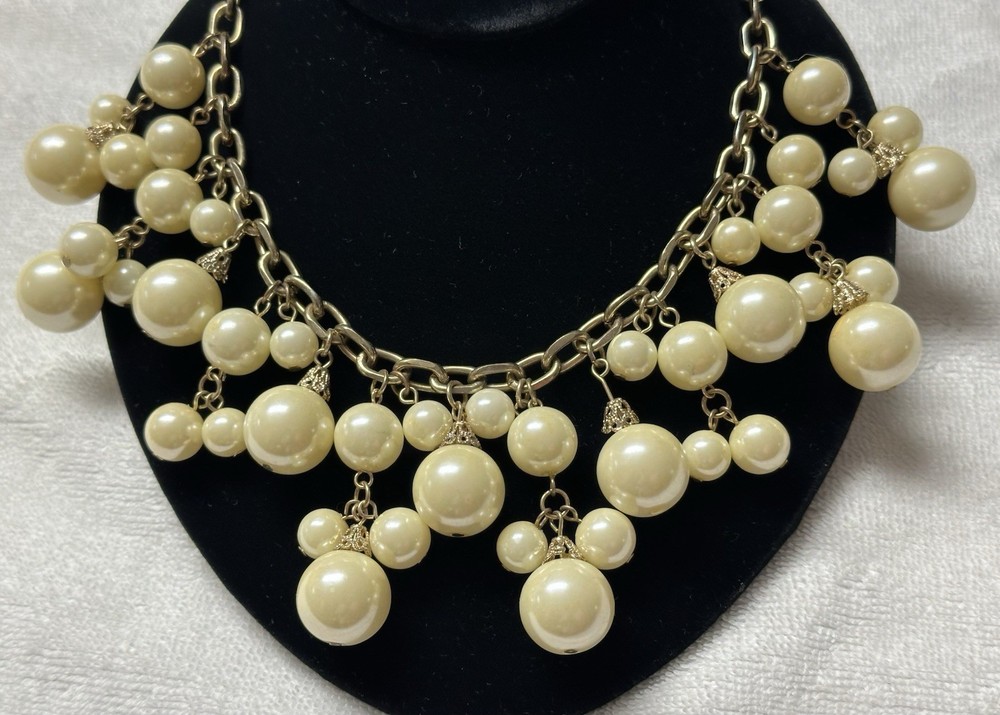 Faux Pearl Bib Dangle Collar Necklace n