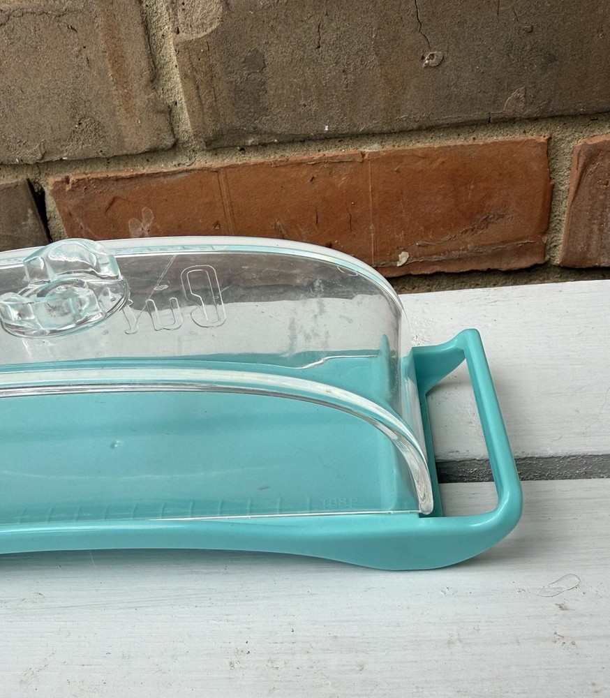 Retro Butter Dish Solid Clear Plastic Covered Single Stick Smooth See Through