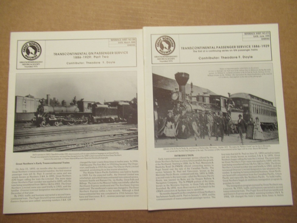 Great Northern Transcontinental Passenger Service  Reference sheets 273 280