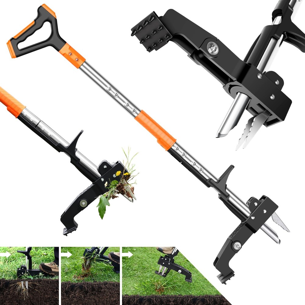 Weed Puller Tool, Heavy Duty Stand Up Weed Puller with 39.3" Long Handle & To...