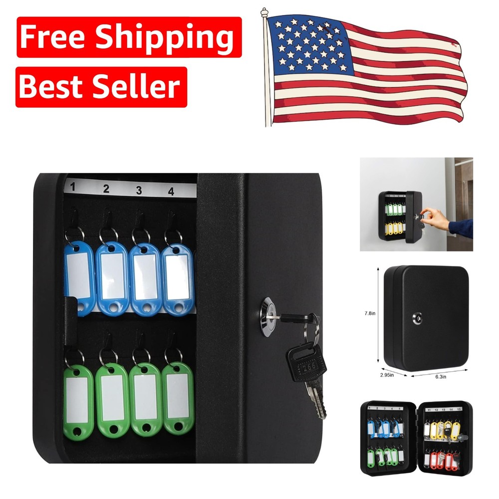 Lockable Wall Mount Key Lock Box with 20 Hooks - Secure Key Storage Solution
