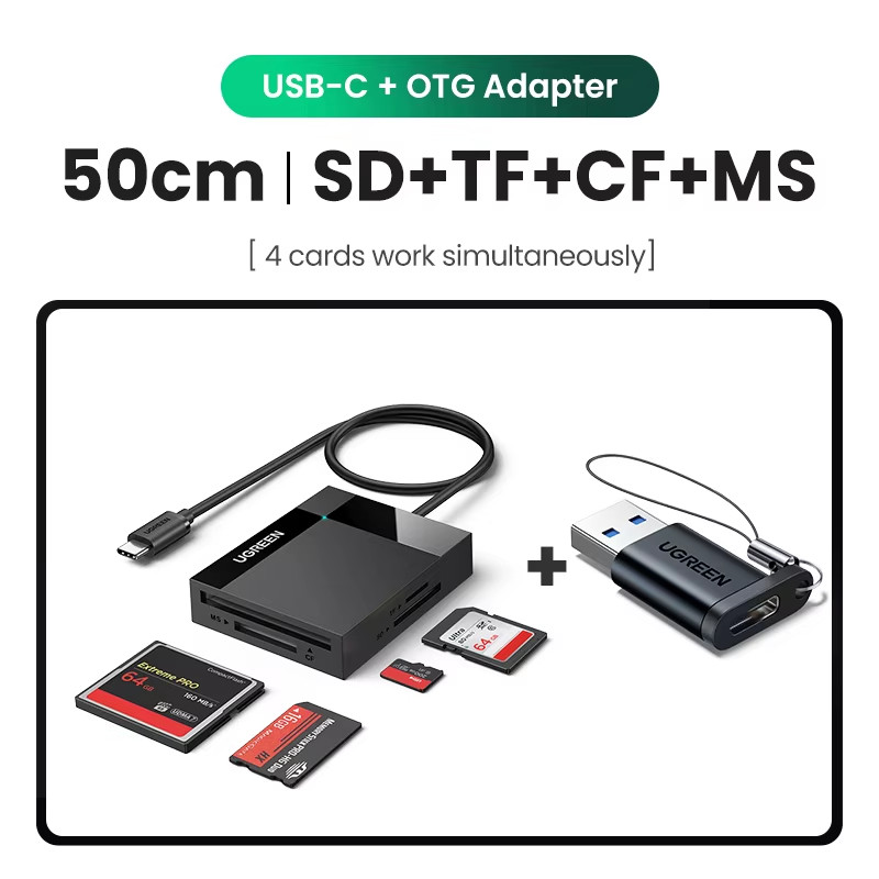 Card Reader 4-In-1 USB3.0/USB-C SD Micro SD TF CF MS Compact Flash Card Adapter
