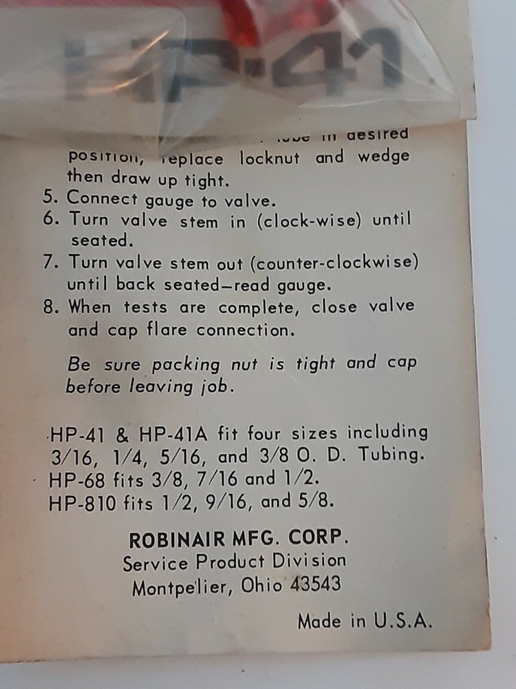 Robinair ACCESS FITTING HP-41