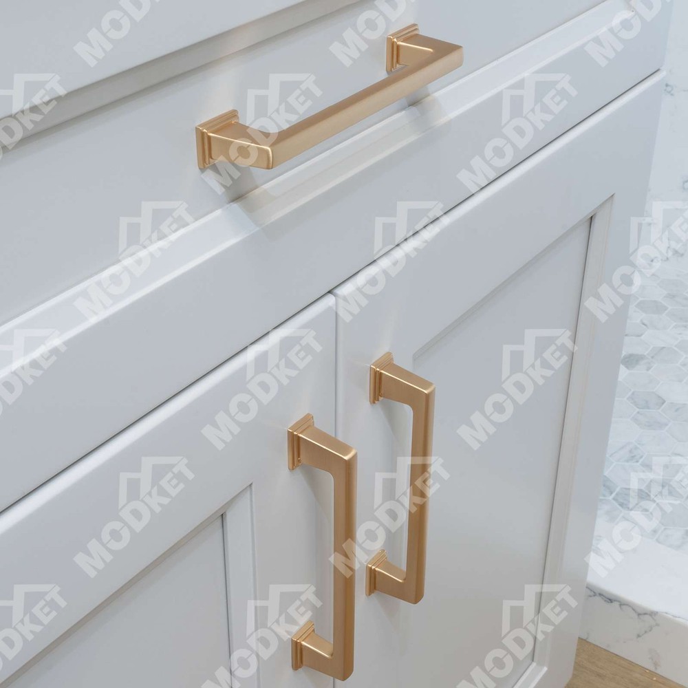 Solid Brushed Champagne Gold Square Cabinet Pulls Handles Knobs Kitchen Drawers