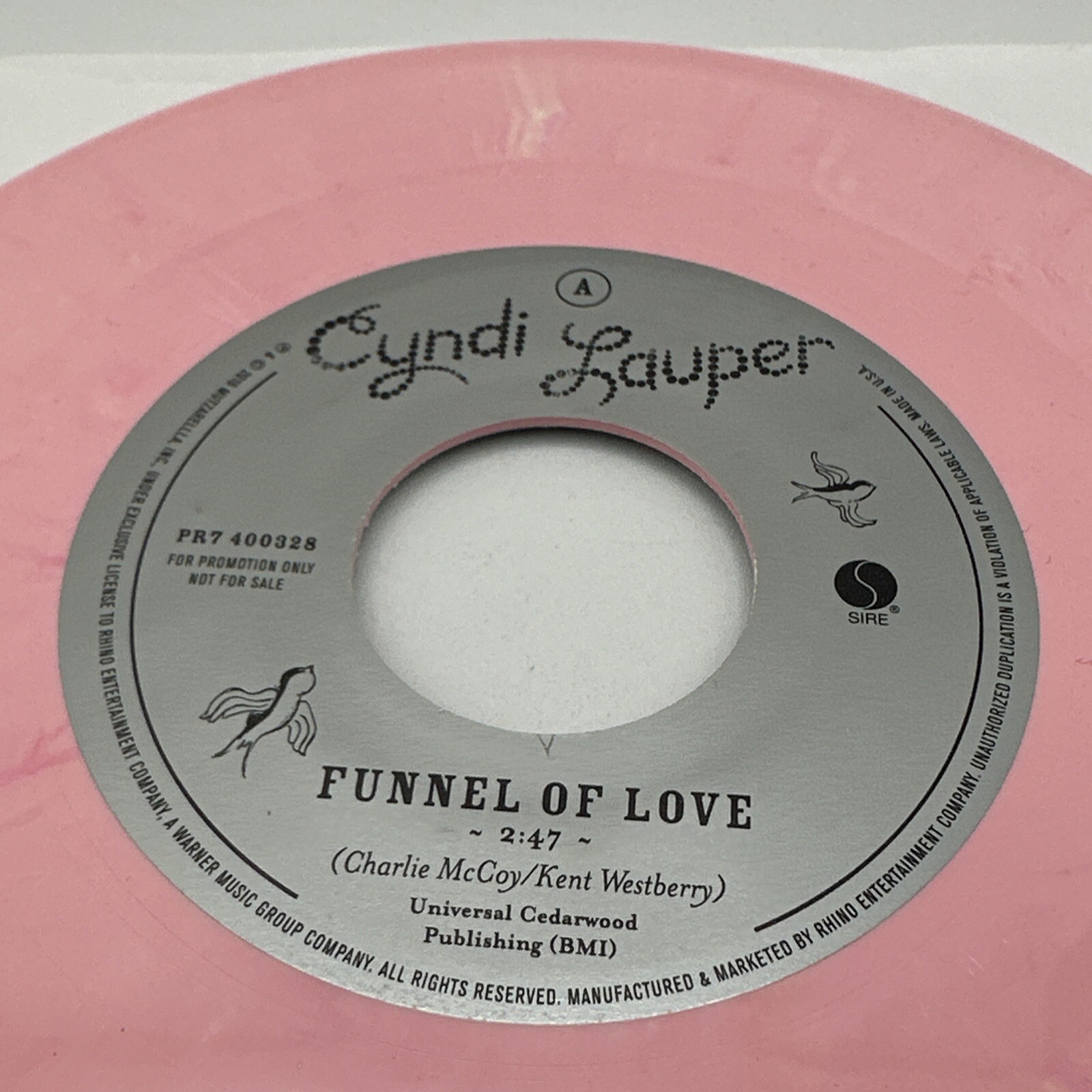Cyndi Lauper Funnel of Love Signed Autograph 7" Pink Vinyl Record Promo 2016
