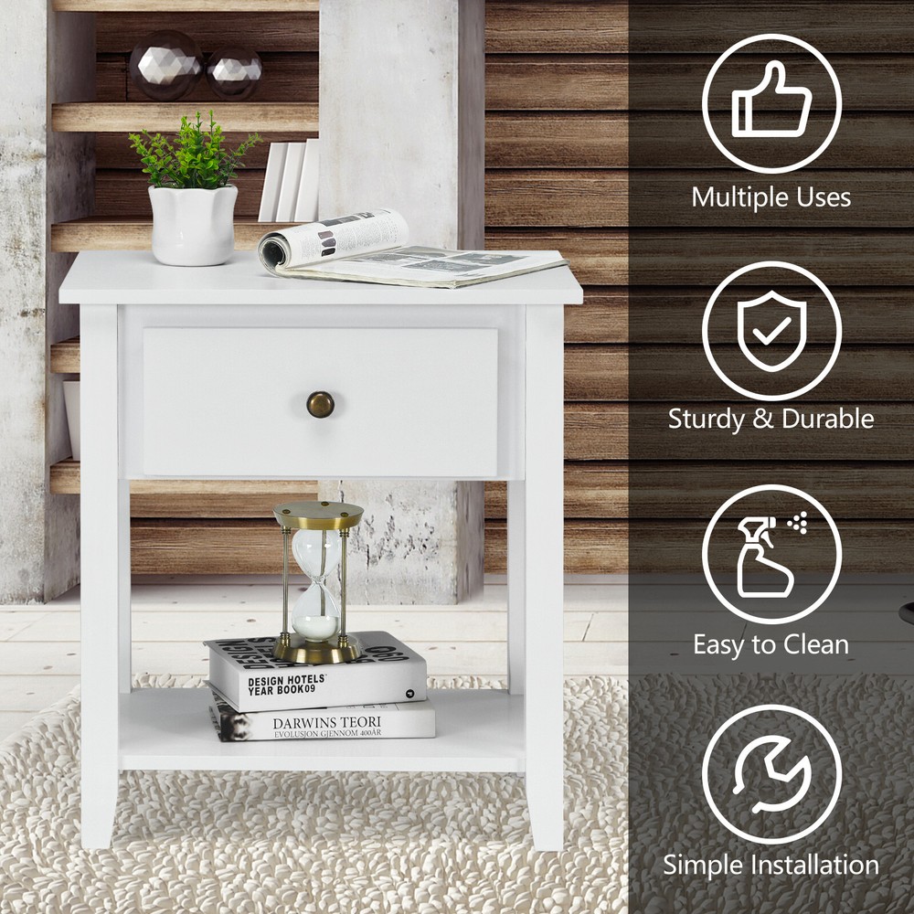 Costway Nightstand Beside Table Chest Sofa Table End Table Accent Table White