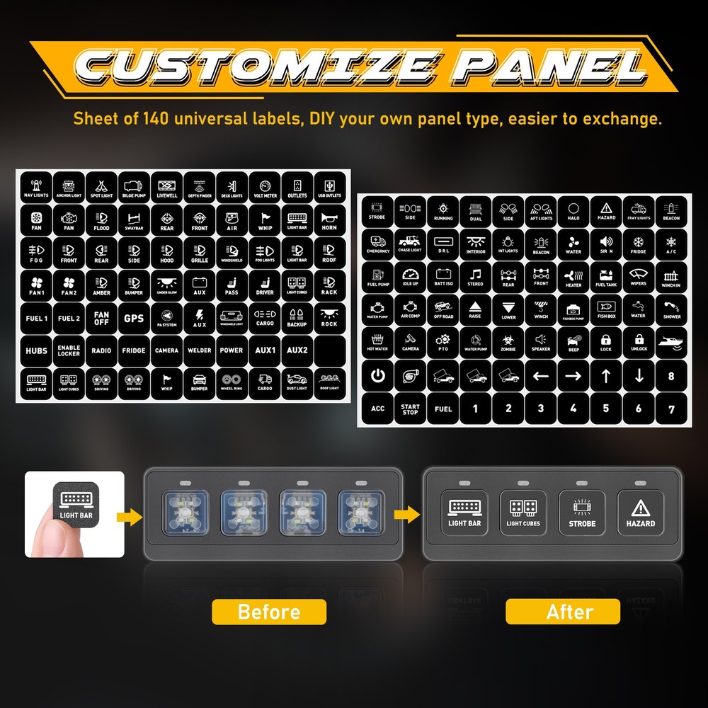 For Jeep Gladiator Wrangler Wireless 4 Gang Switch Panel LED Lights Control Box