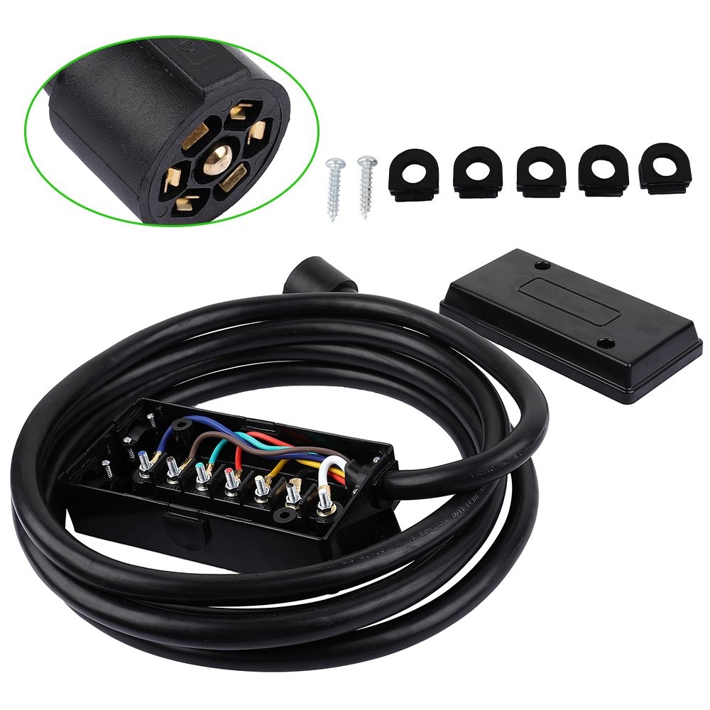 ?RV 7 Way Plug Inline Pre-Wired Trailer Cord Junction Box w/12 Foot Cable