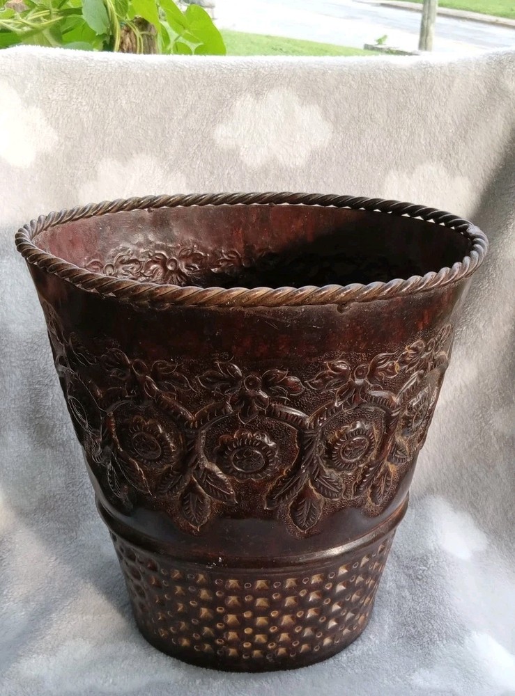 Antique Solid Copper/bronze Handmade Flower Pot 11" Tall