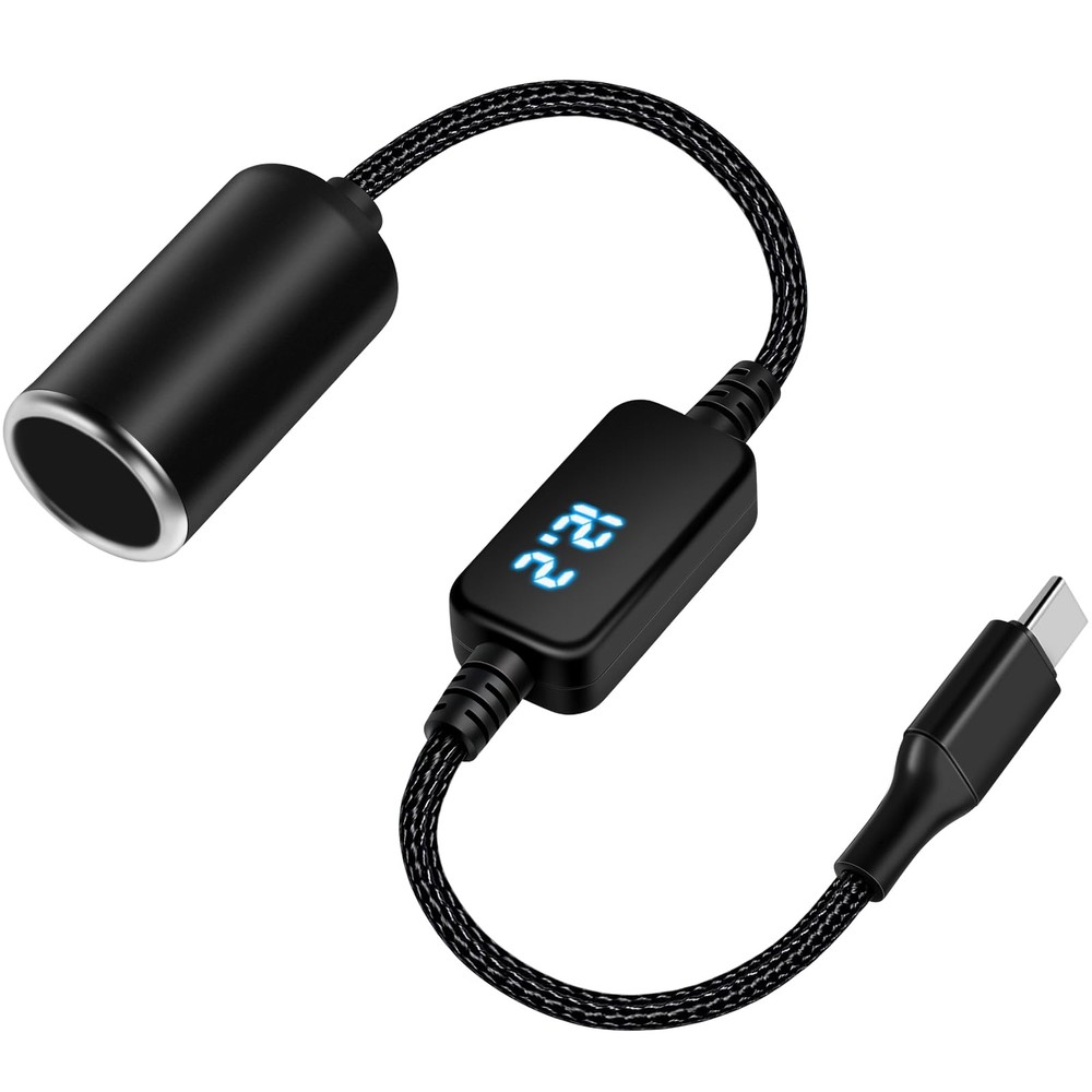 WYMECT USB C Male to 12V Cigarette Lighter Socket Adapter 18W Power Black