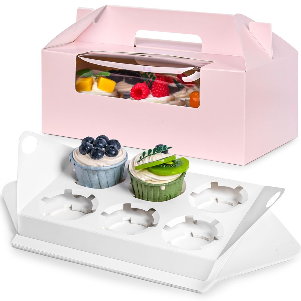 6 Count Cupcake Boxes8 Sets Pink Cupcake Containers with Window for Weeding B...
