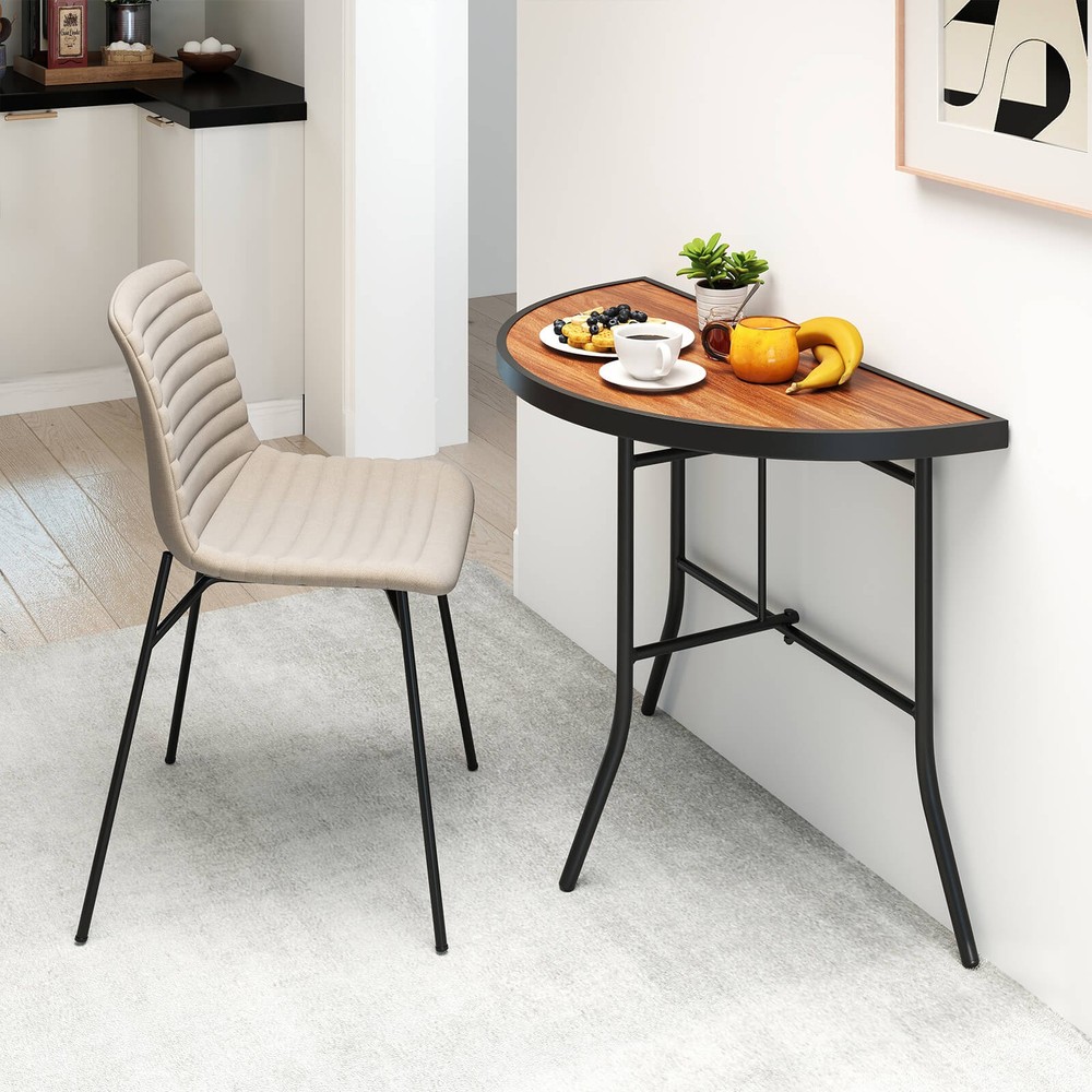 2PCS Half-Round Folding Event Table Foldable Banquet Table w/ Metal Frame Brown