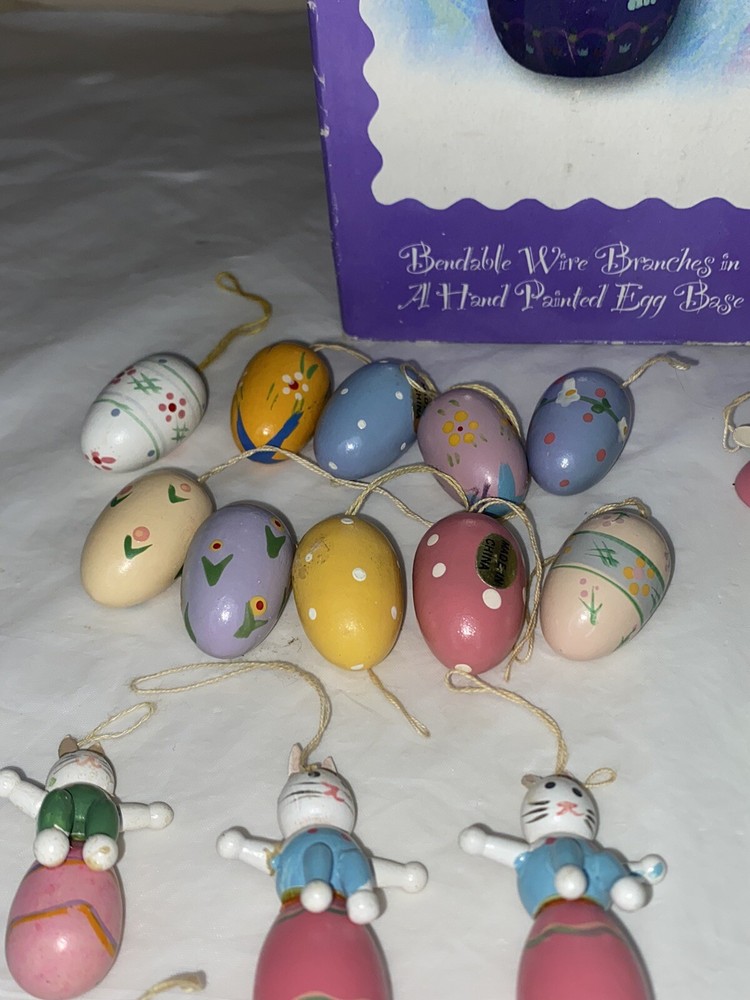 18" Easter Tree Wooden Ornaments Eggs Bunny Hand Painted