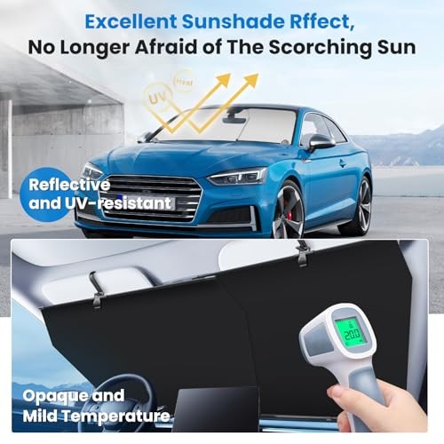 Storage-Free Windshield Sun Shade for Car - Adjustable Auto Retractable, UV &