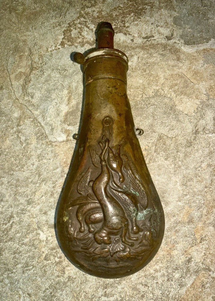 Antique Blackpowder Flask - Game Scene-  nice condition