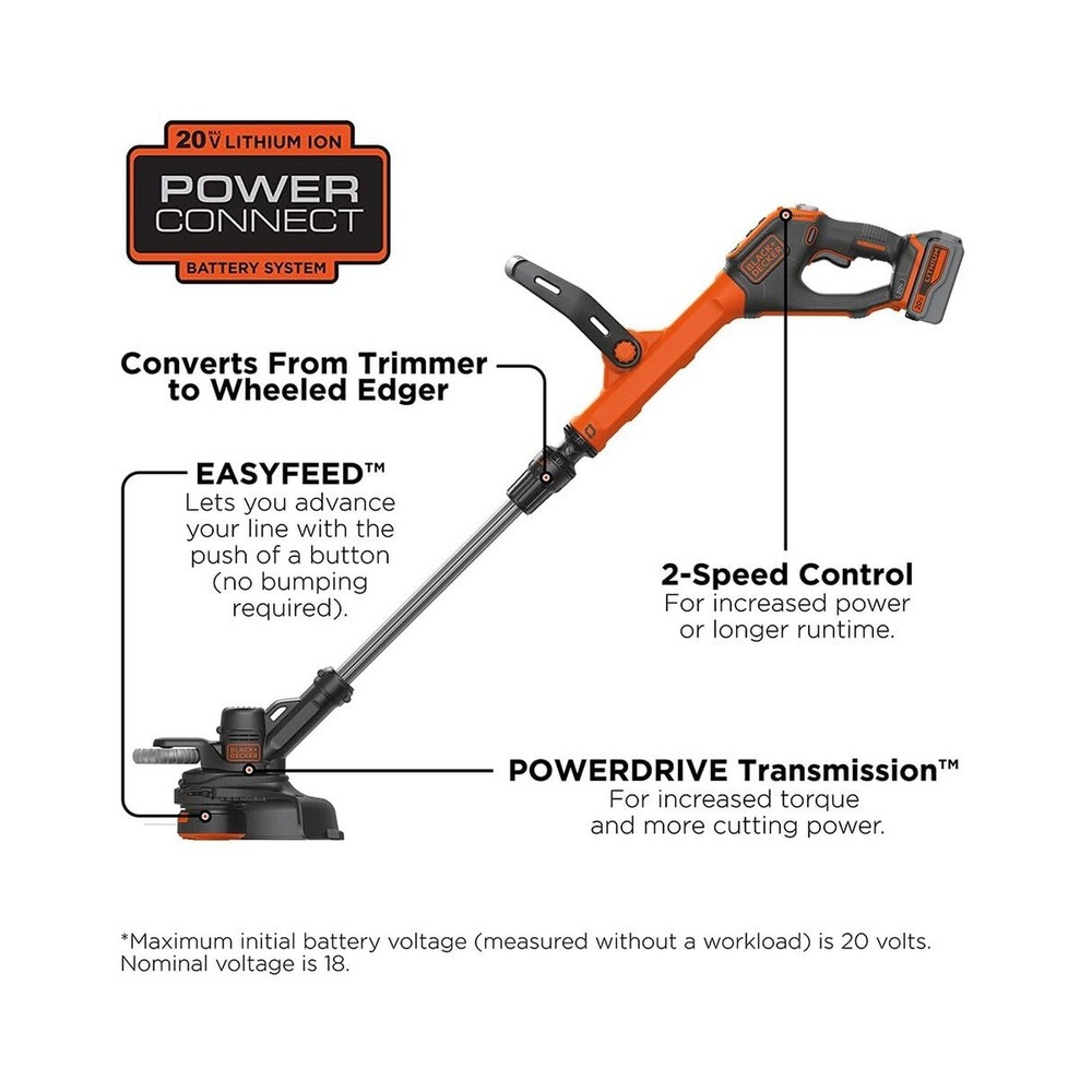 BLACK+DECKER 20V* MAX String Trimmer and Edger, EASYFEED Weed Wacker, 12 Inch...