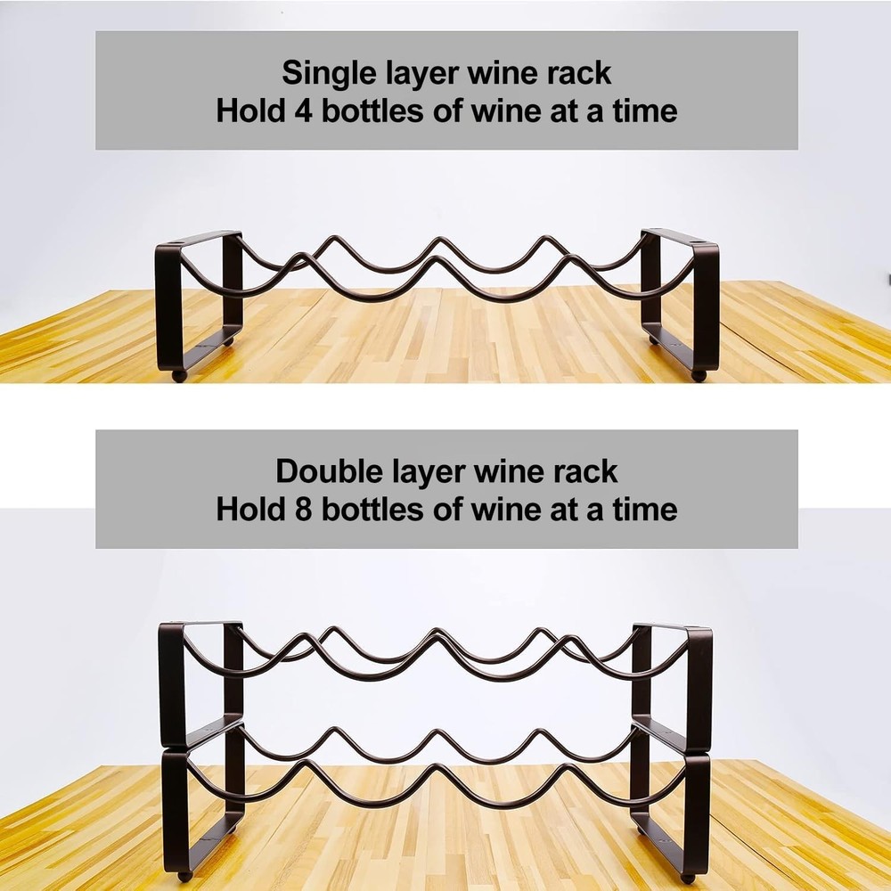 Stackable Wine Rack Countertop 8 Bottles 2 Tier Wine Cabinet Counter Wine Rack