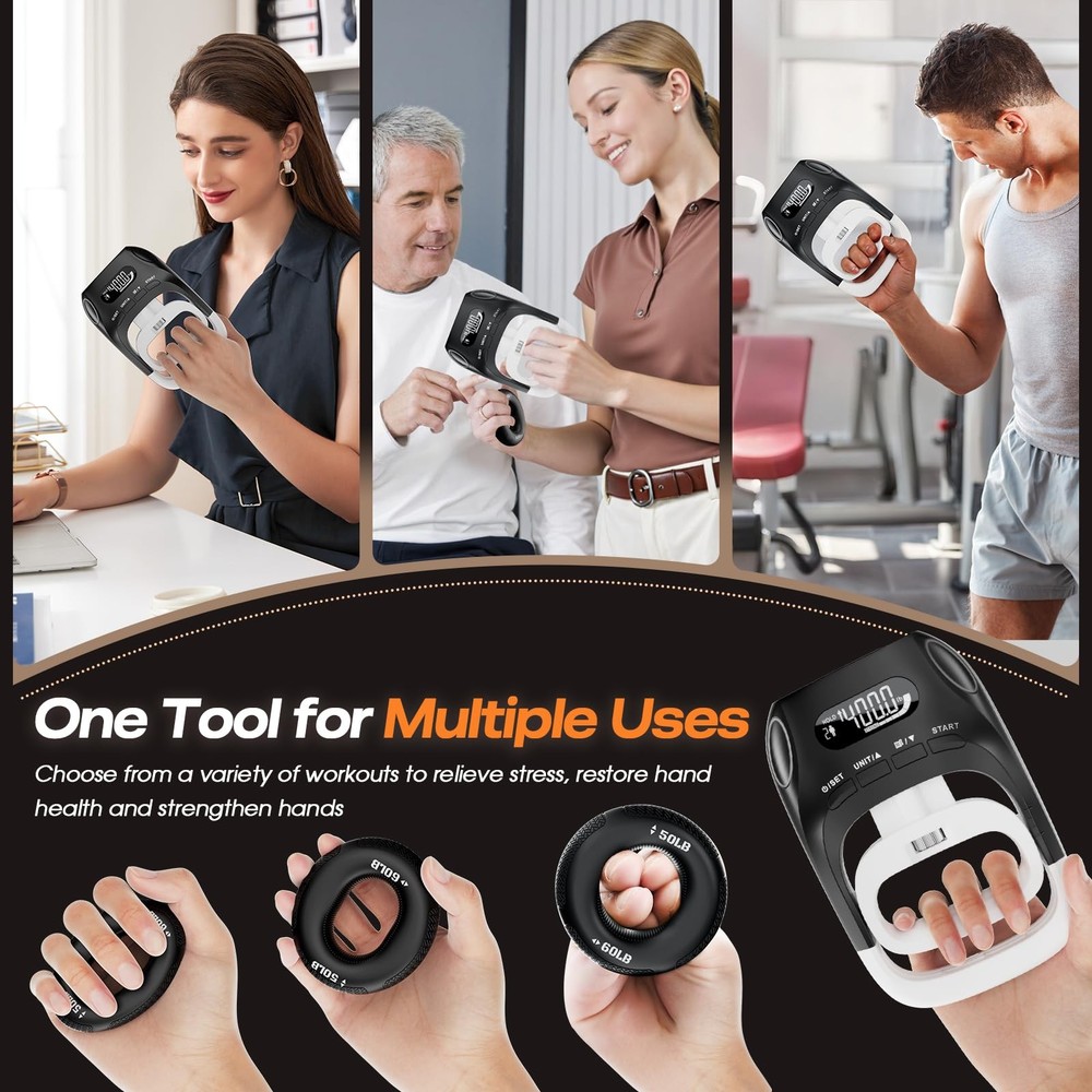 Grip Strength Tester & Trainer 2-in-1 Combo Set-Digital Hand Dynamometer with...