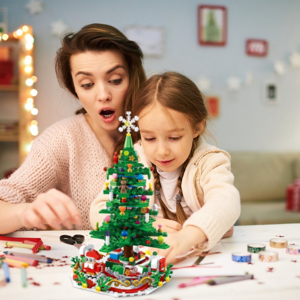 Christmas Tree Building Set W/ LED Light Festive Tabletop Countdown Calendar