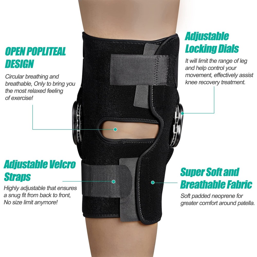 NEENCA Hinged Knee Brace Knee Immobilizer with Locking Dials & Side Stabilize...