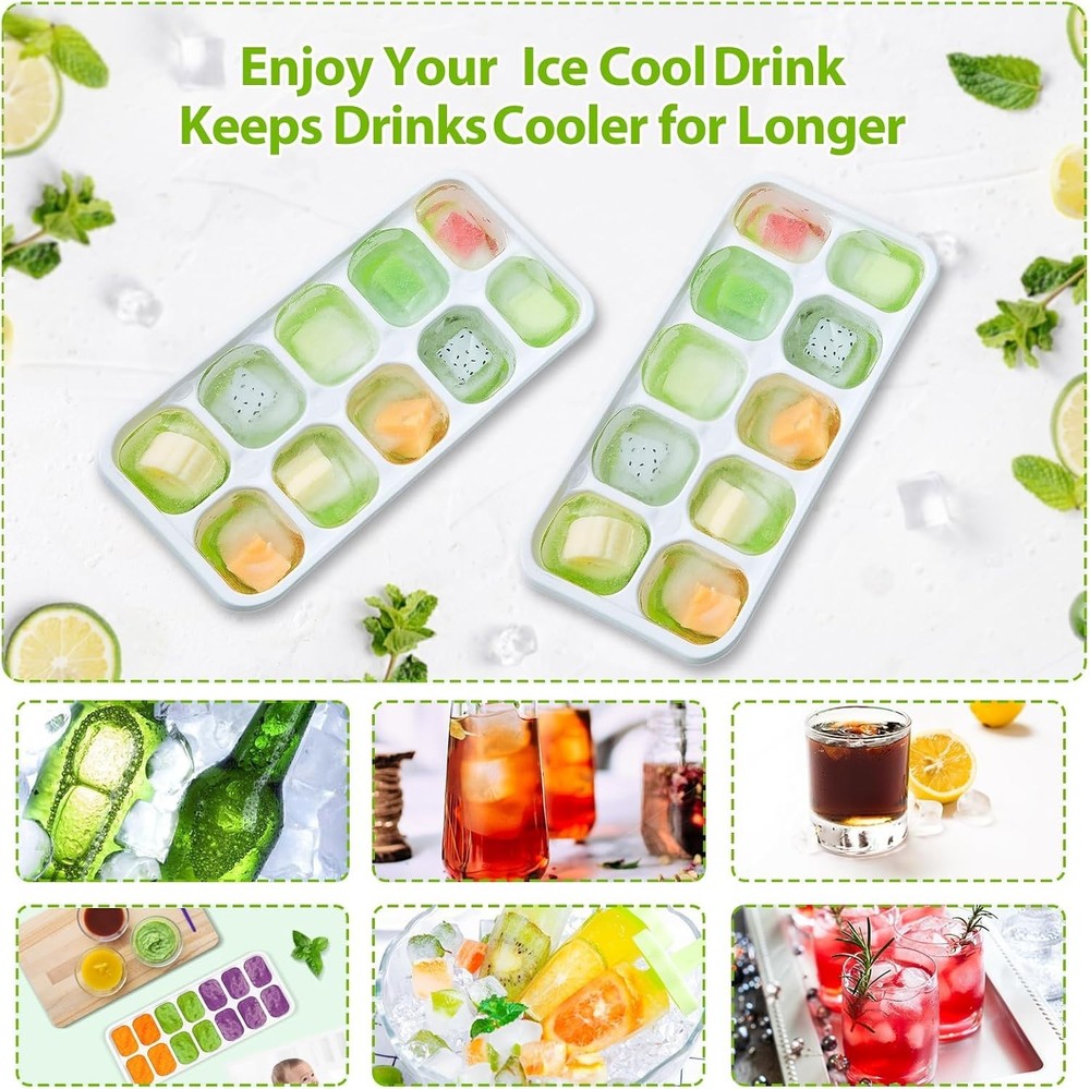 Versatile Stackable Ice Cube Tray Set with Spill-Proof Lids - 4 Silicone Trays