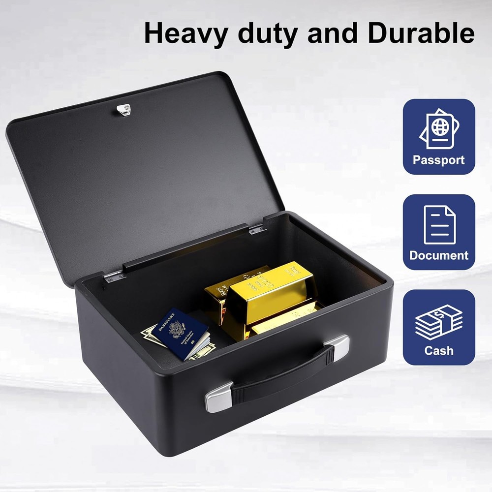 Fireproof Document Box with Key Lock, Fire Resistant Safe Storge Box Security...