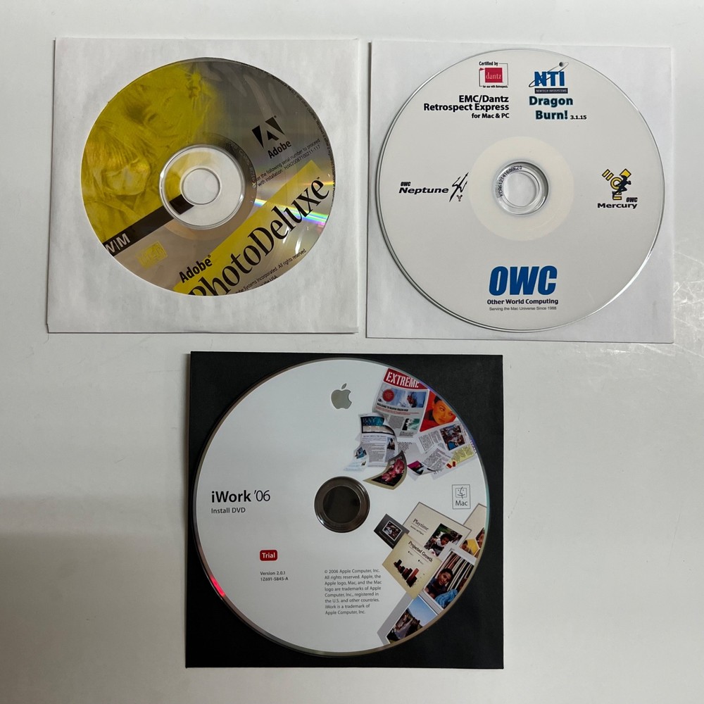 iWork 06 / Adobe Photoshop Deluxe / OWC 3 Disc Lot / Macintosh Computer Software