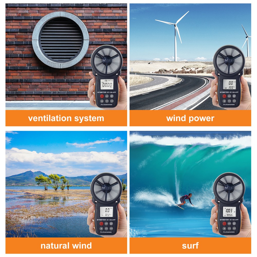BTMETER Wind Speed Meter Handheld Anemometer Air Flow MAX/MIN/AVG Temperature